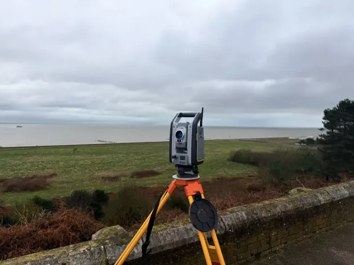Trimble S7 robotic total station during a coastal survey