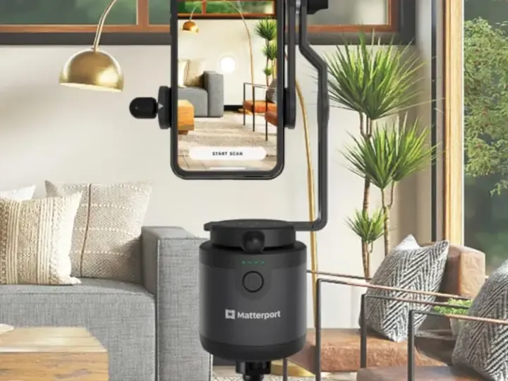 Matterport camera capturing a 3D walk-through of a building interior